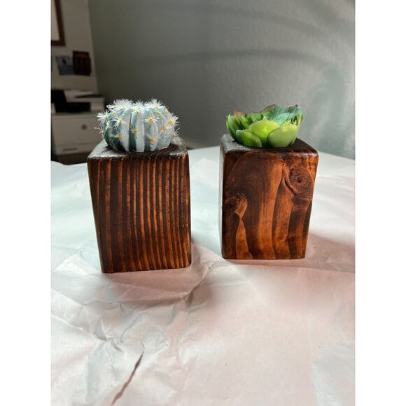 Pair of Handmade Wood Planters - Picture 1 of 5
